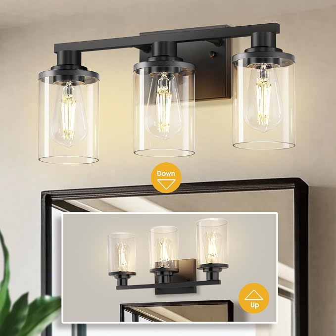 L LOHAS LED 3-Light Bathroom Vanity Light, 17 Inch Matte Black Bathroom Lighting - Image 7