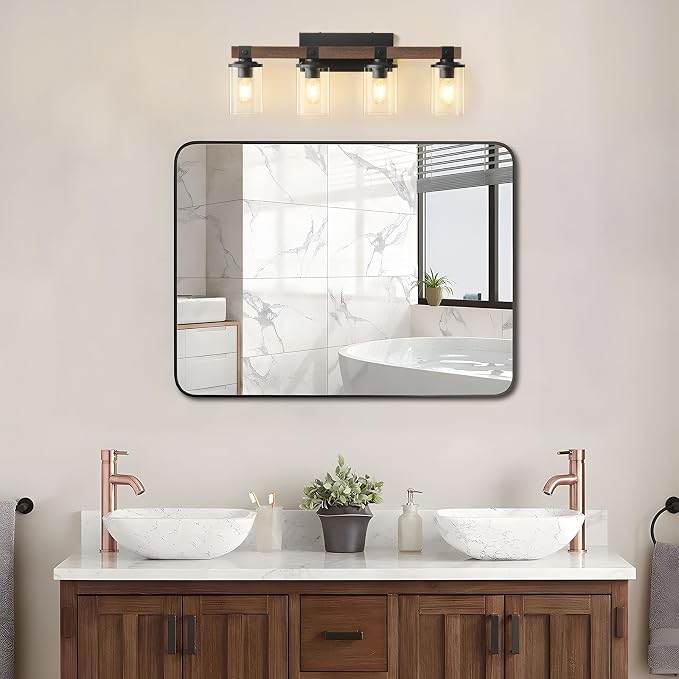 Bathroom Vanity Light Fixtures 4 lights, Wooden Farmhouse Vanity Lights Rustic - Image 2