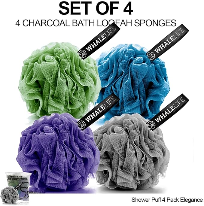 Loofah Sponge Bath Sponge for Women Men 4 Pack - Image 2