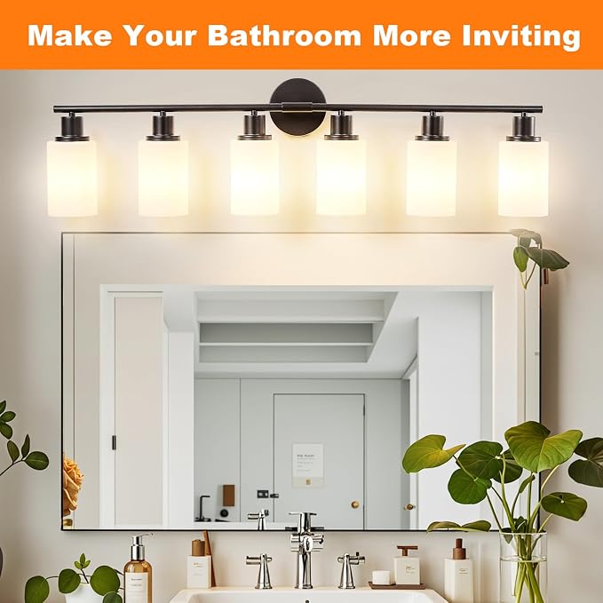 DLLT 6-Light Bathroom Light Fixtures: Black Modern Vanity Lights - Image 2