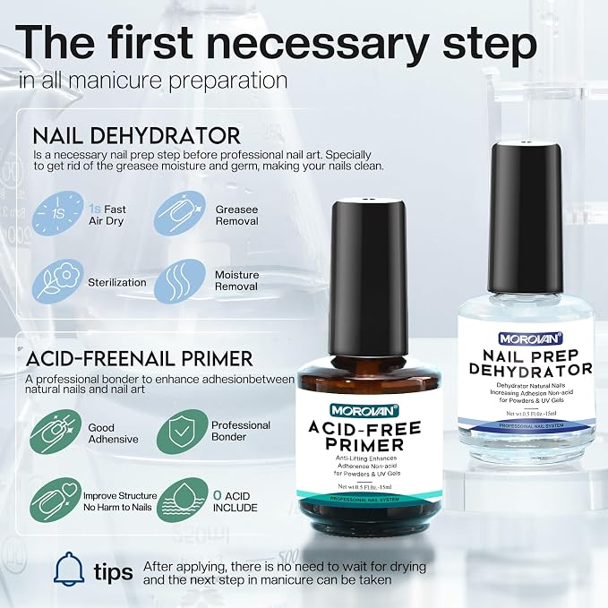Morovan Professional Natural Nail Prep Dehydrate and Acid-Free Primer, - Image 3
