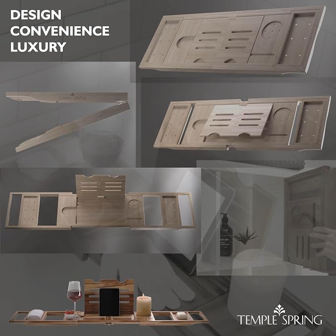 Temple Spring Foldable Bathtub Tray, Unique Design Selfcare Bathroom Caddy - Image 9