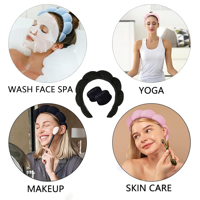 Spa Headband and Wristband Set for Women, Terry Cloth Sponge Headband for - Image 3