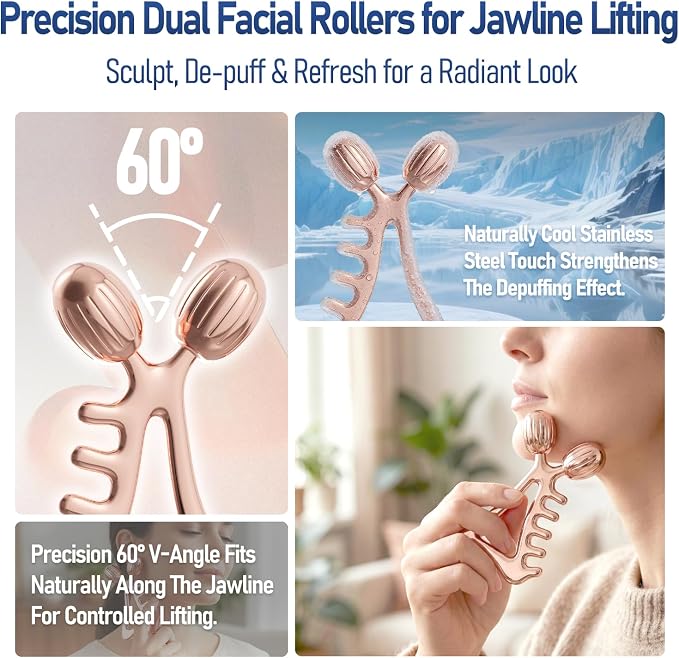 Gua Sha Facial Tools & Face Roller Set, Stainless Steel Facial Massager Tools - Image 3