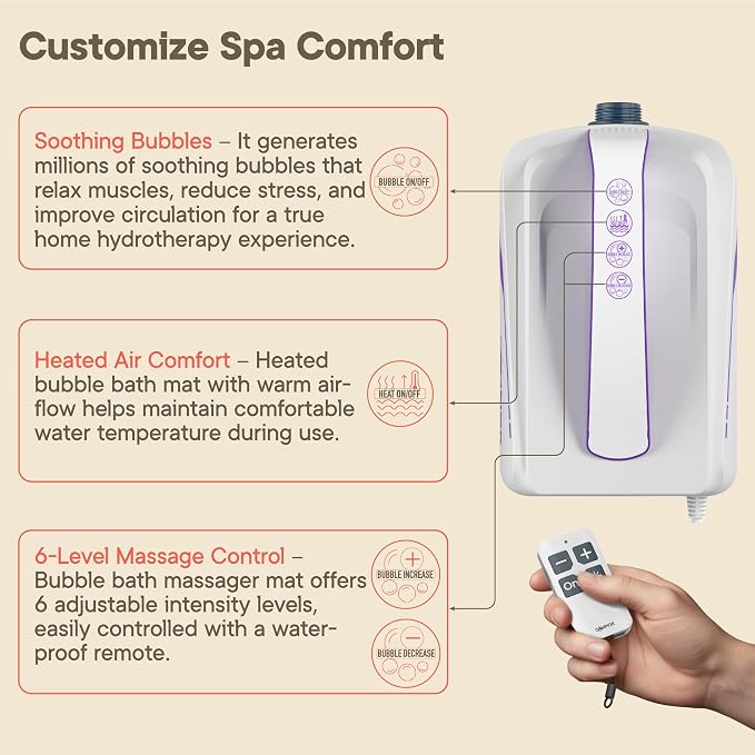 Bubble Bath Massager Mat for Bathtub, 47.24" x 14.57" Full-Body Heated Air Spa - Image 7