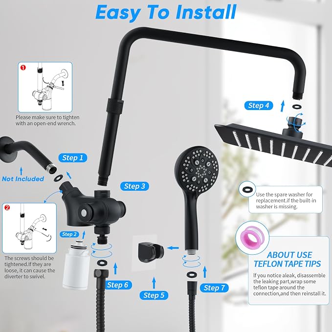 VXV 10 inch Filtered Shower Head, 7 Settings High Pressure Dual Shower Heads - Image 9