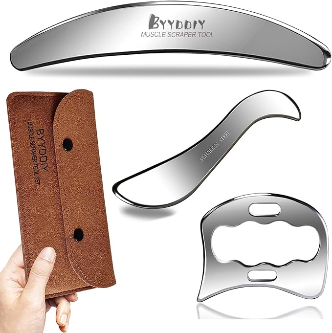 BYYDDIY 3 in 1 Stainless Steel Muscle Scraper Tools Set, Scraping Massage Tools by BYYDDIYMuscleScraperTools