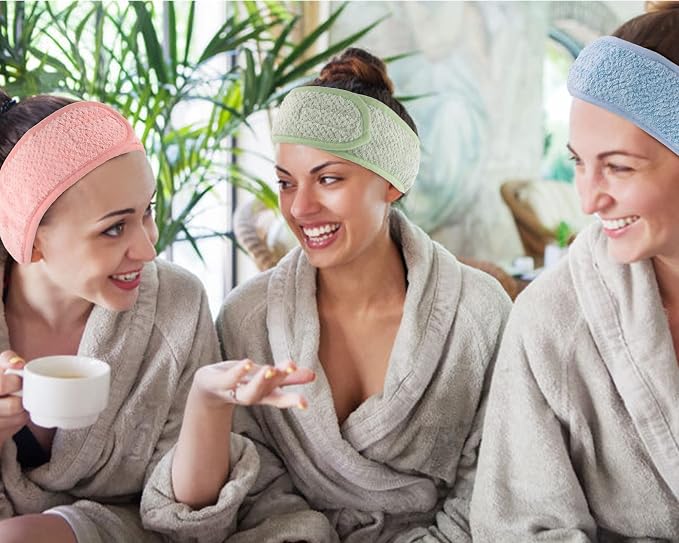 Whaline 4Pcs Spa Facial Headband Super Absorption Makeup Hair Wrap Adjustable - Image 5