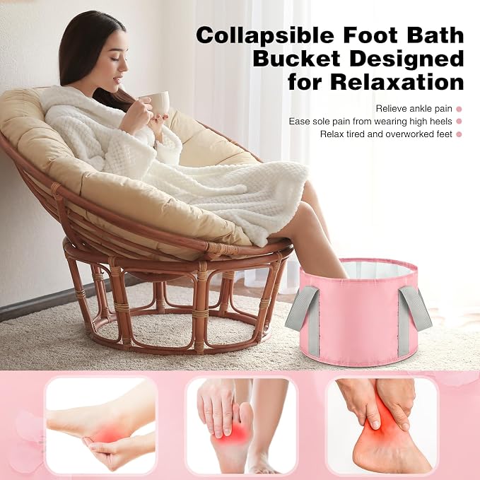 Maxcheck 14L 6 Pcs Pink Collapsible Foot Basin Tub Portable Soaking Feet Bath - Image 2