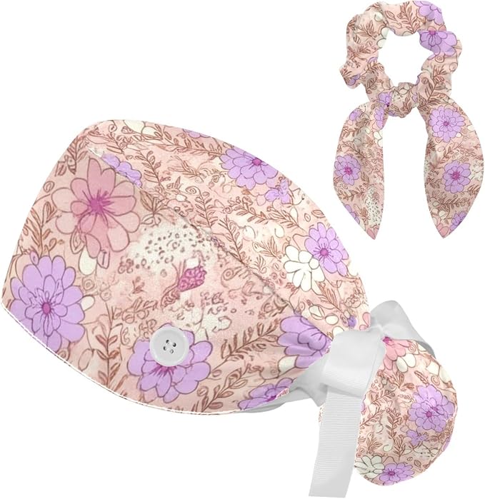 Scrub Caps Women Nursing Hats Floral Flowers by FQURFHY