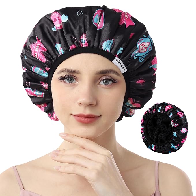 Years calm Terry Lined Shower Cap, Triple Layer Heart Motifs, Waterproof by Yearscalm