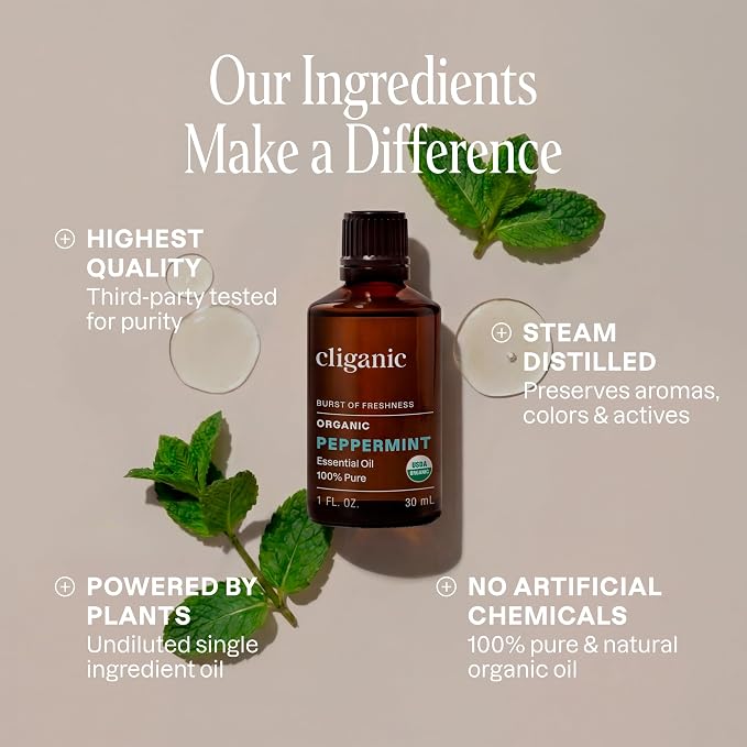 Cliganic Organic Peppermint Essential Oil, 1oz - Image 2