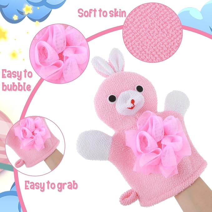 Bath Gloves Loofah for Kids, Cartoon Exfoliating Gloves, Cute Animal Washcloths - Image 4