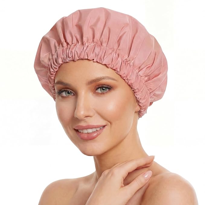 Reusable Shower Cap for Women, Large Waterproof Shower Bonnet by Edoneery