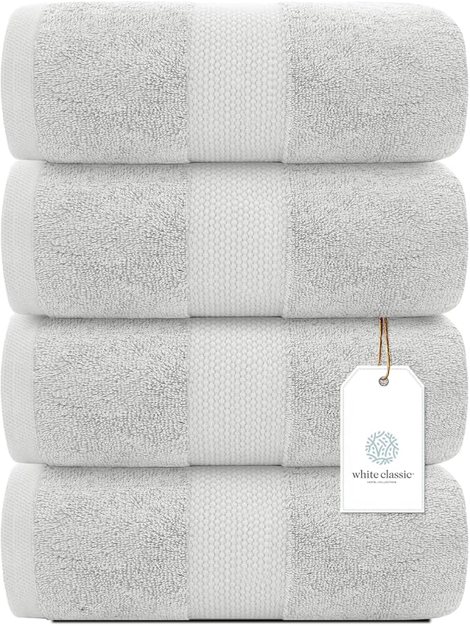 White Classic Luxury Bath Towels Set of 4 Large - Image 2