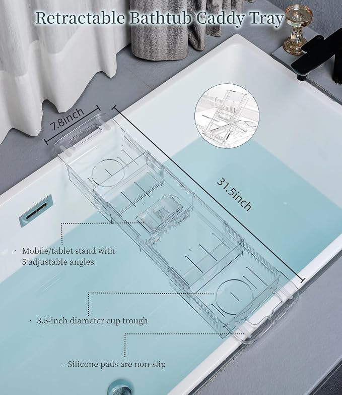 Bathtub Caddy Tray, Adjustable Bathtub Tray Table, Bath Organizer - Image 3