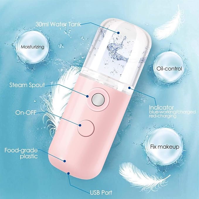 GIVERARE Nano Facial Steamer, Handy Mini Mister, USB Rechargeable Mist Sprayer - Image 4