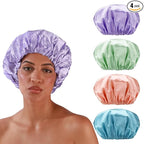 Smilco 4 Pack Shower Caps for Women, Reusable Waterproof Double Layer Bath Cap by Smilco
