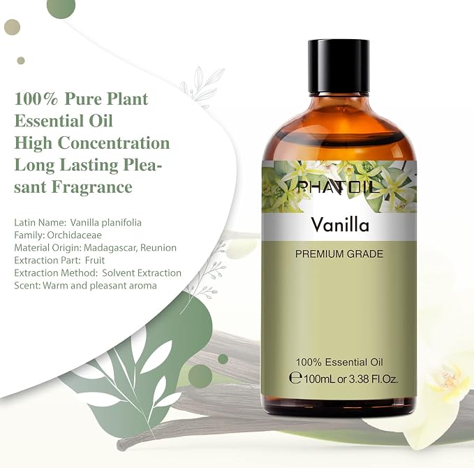 PHATOIL 100ML Vanilla Essential Oil, Huge 3.38fl.oz Bottle Vanilla Oil - Image 3