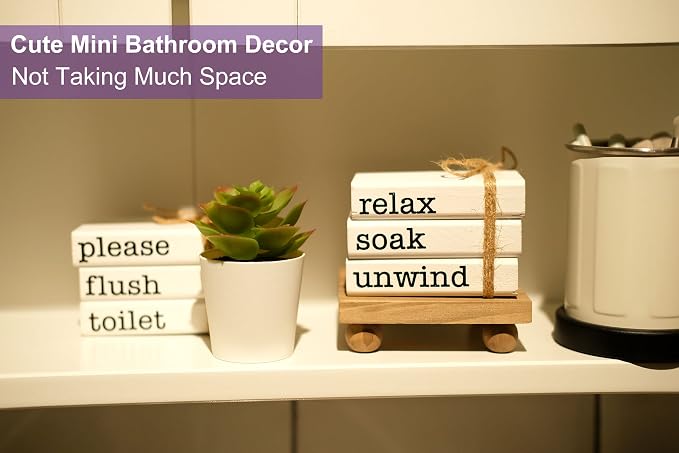 Farmhouse Mini Bookstack for Bathroom Decor Wooden Books for Restroom Shelf - Image 4