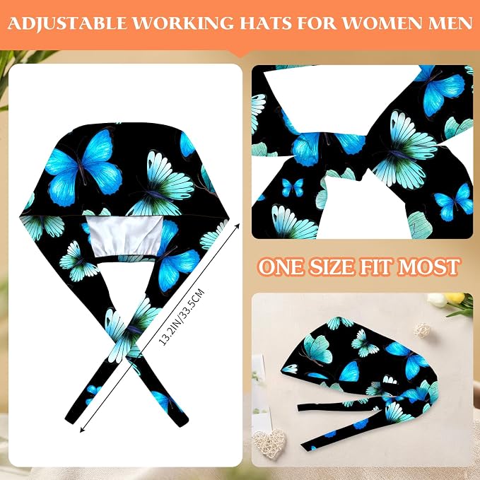 Adjustable Scrub Cap with Buttons & Sweatband, Working Hat with Elastic Tie Back - Image 4