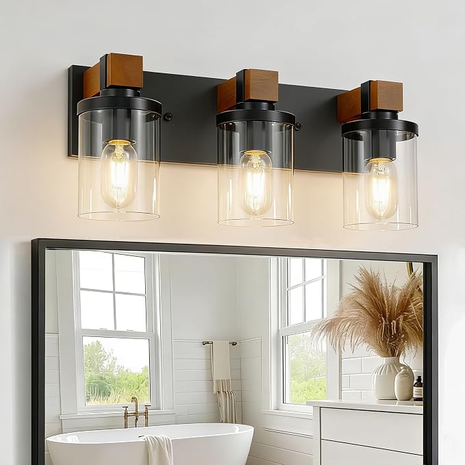3-Light Farmhouse Bathroom Light Fixtures, Rustic Sconces Wall Lighting by Unknown