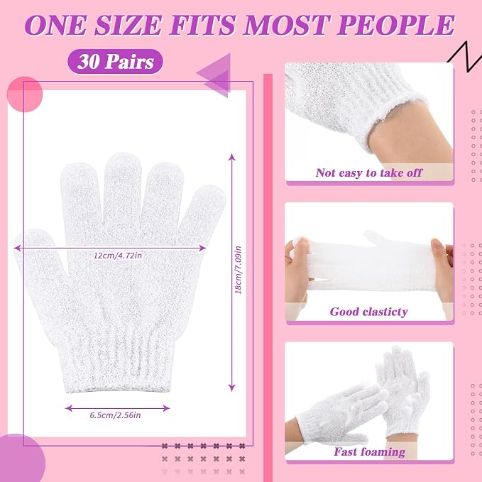 Ramede 30 Pair Exfoliating Glove Double Sided Exfoliating Bath Gloves Pack - Image 2