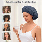 Shower Cap for Women Waterproof Reusable, Large Shower Cap Non-Slip - Image 5