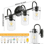 3 Lights Vanity Lights, Matte Black Bathroom Wall Light Fixtures over Mirror - Image 7
