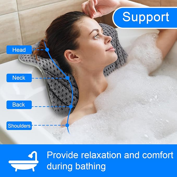 Bath Pillow for Tub, Ergonomic Pillow for Headrest, Shoulder and Back Support - Image 2