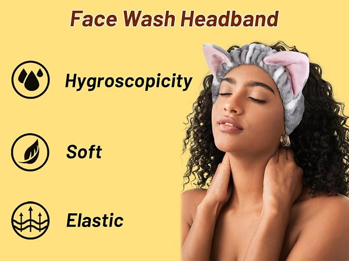 TEBIEKOY Plush Cat Ears Spa Headband - Image 7