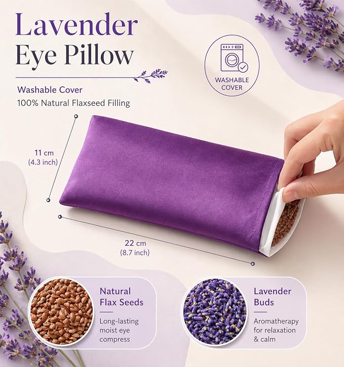 Lavender Eye Pillow for Relaxation, Weighted Eye Mask Heated for Headache - Image 3
