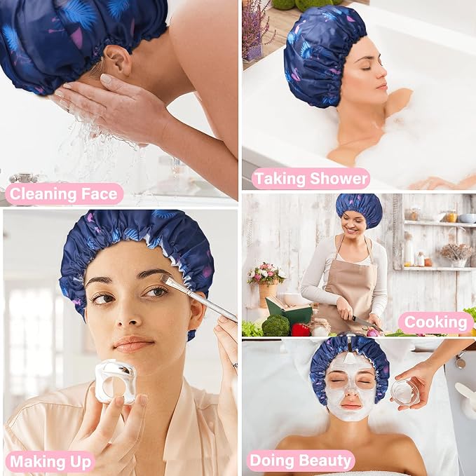 3 Pack Extra Large Double Layer Adjustable Shower Caps - Image 6