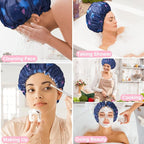 3 Pack Extra Large Double Layer Adjustable Shower Caps - Image 6
