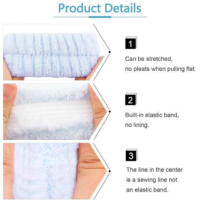 VELSCRUN Spa Headbands for Wash Face, Makeup Headband, Facial Skincare Headbands - Image 6