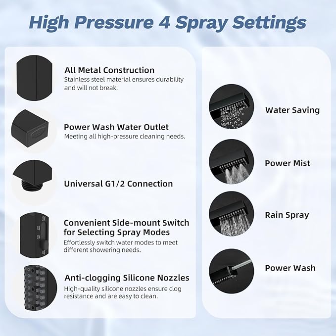 Hibbent 5-spray Filtered Rainfall Shower Head Combo, High Pressure 13'' - Image 3