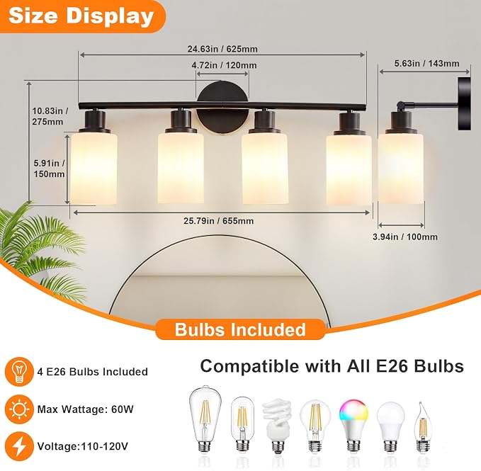 DLLT 4-Light Bathroom Light Fixtures: Black Modern Vanity Lights - Image 3