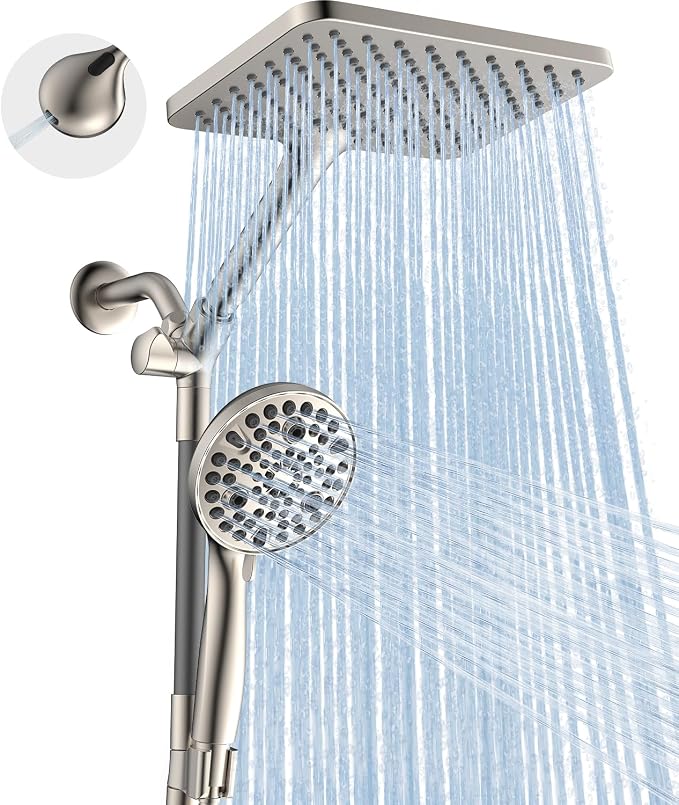 Dual Handheld Shower Head Combo, 2-in-1 Rain Shower Heads System Wide Rainfall by MakeFit