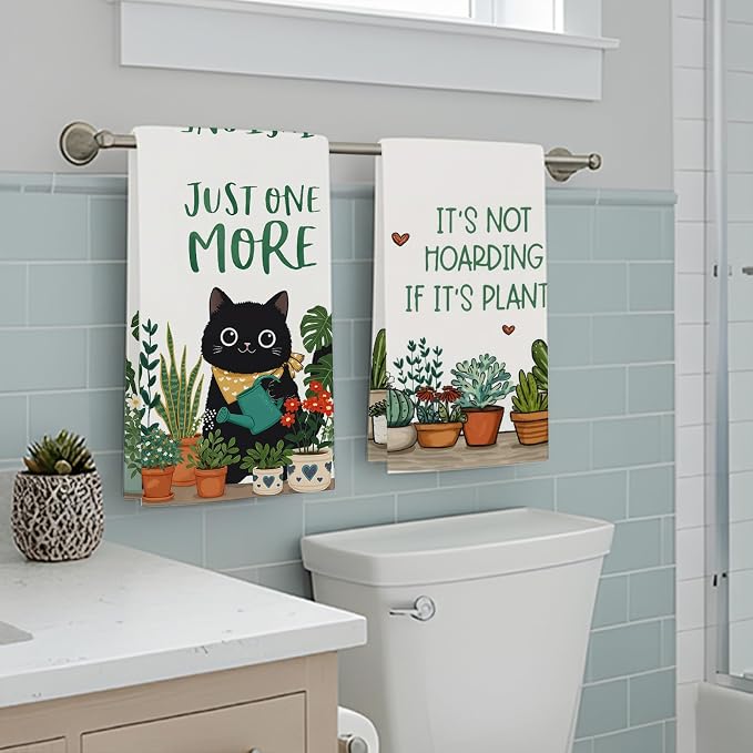 Accnicc 2 Pack Black Cat Bathroom Hand Towels Decorative Potted Plants Dish - Image 5