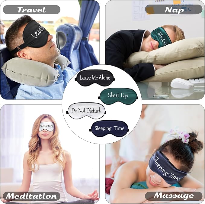 Geyoga 4 Pieces Funny Eye Mask for Sleep Soft Satin Blocking Blindfold - Image 6