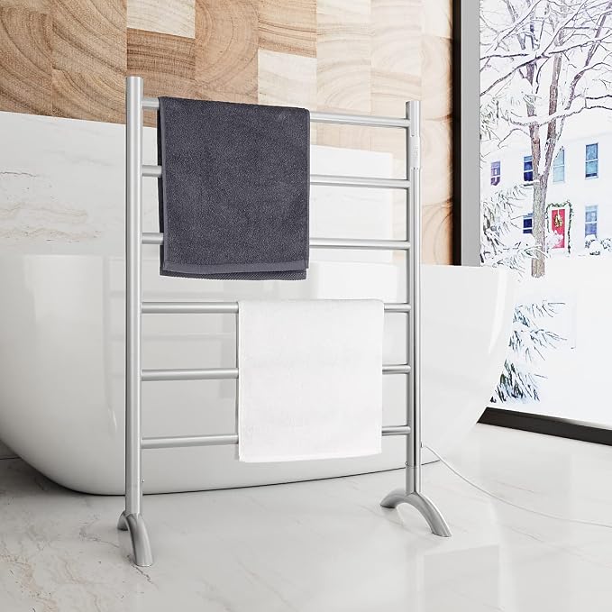 Freestanding Towel Warmer 6 Bars Plug-in Option 3 Working Modes Brushed - Image 2