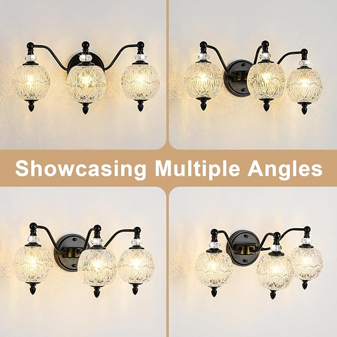 Matte Black Bathroom Vanity Light, 3-Light Mid Century Farmhouse Wall Sconce - Image 4