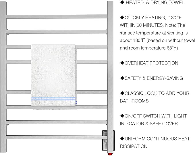 HEATGENE Towel Warmer, Heated Towel Warmer Rack, Wall-Mounted Hardwired/Plug-in - Image 4