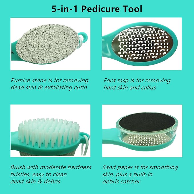 Foot File Callus Remover 5-in-1, Scrubber Brush, Stainless Steel Foot Rasp and - Image 2