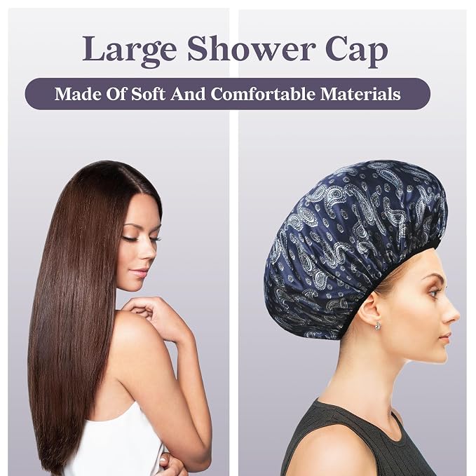Bandana Satin Shower Cap, Three-Layer Terry Cloth Lined, - Image 7