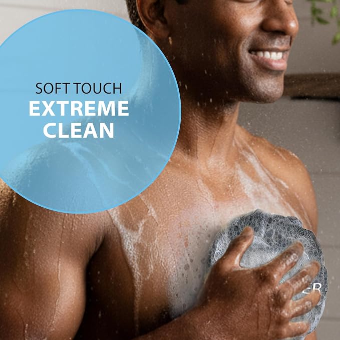 SHOWER BOUQUET Loofah-Charcoal Bath-Sponge-4-Pack // Extra-Large 75g Soft Mesh - Image 4