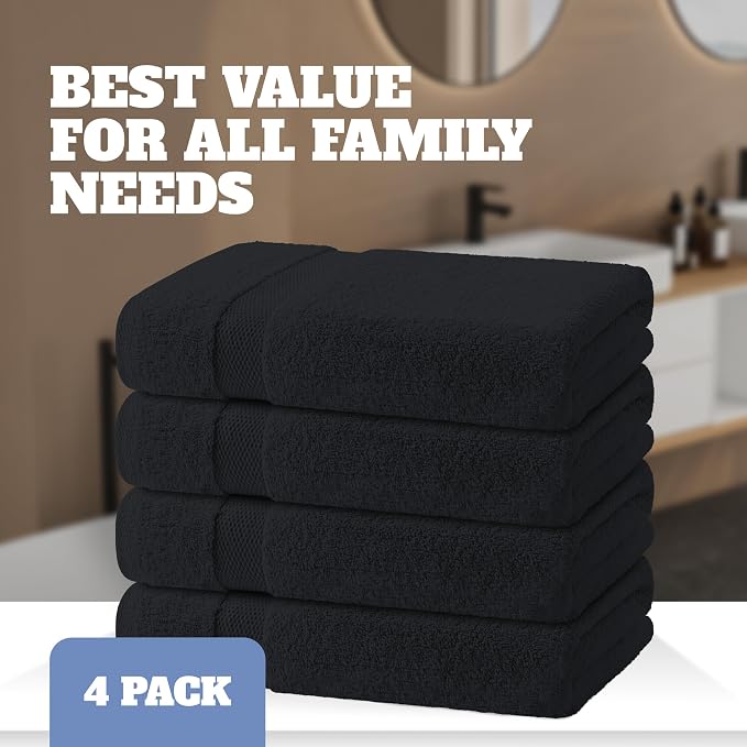 White Classic Black Bath Towels 27x54 Inch, Cotton Towel Set - Image 4