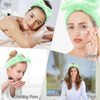Casoty 6 Pcs Green Spa Headbands, Skin Care Headband, Soft Coral Fleece - Image 3
