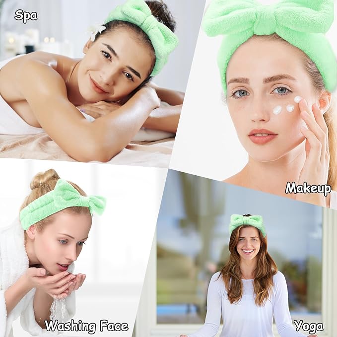 Casoty 10 Pcs Green Face Wash Headbands, Spa Gifts - Image 4
