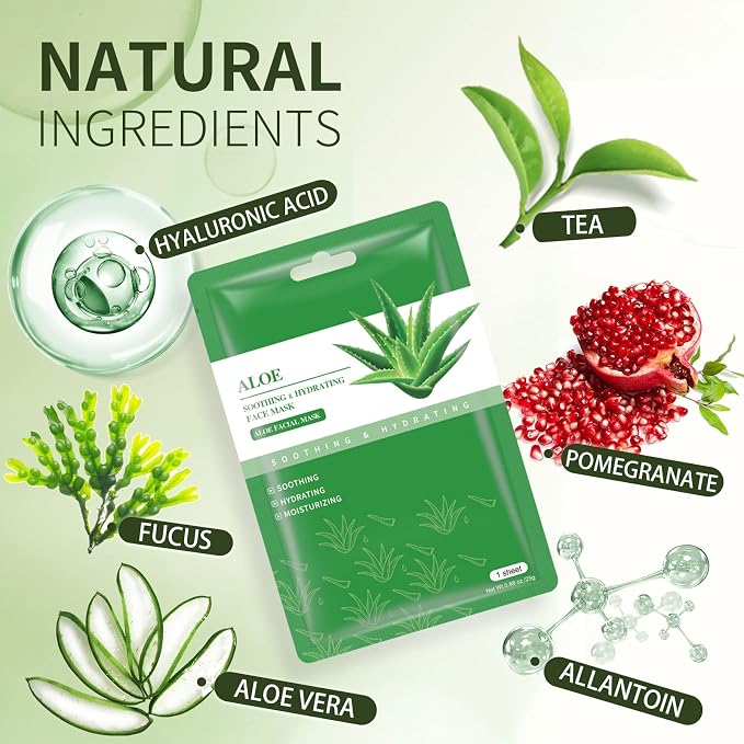 Face Masks Skincare Sheet Mask Aloe Vera Sheets Mask, Hydrating Face Masks - Image 5